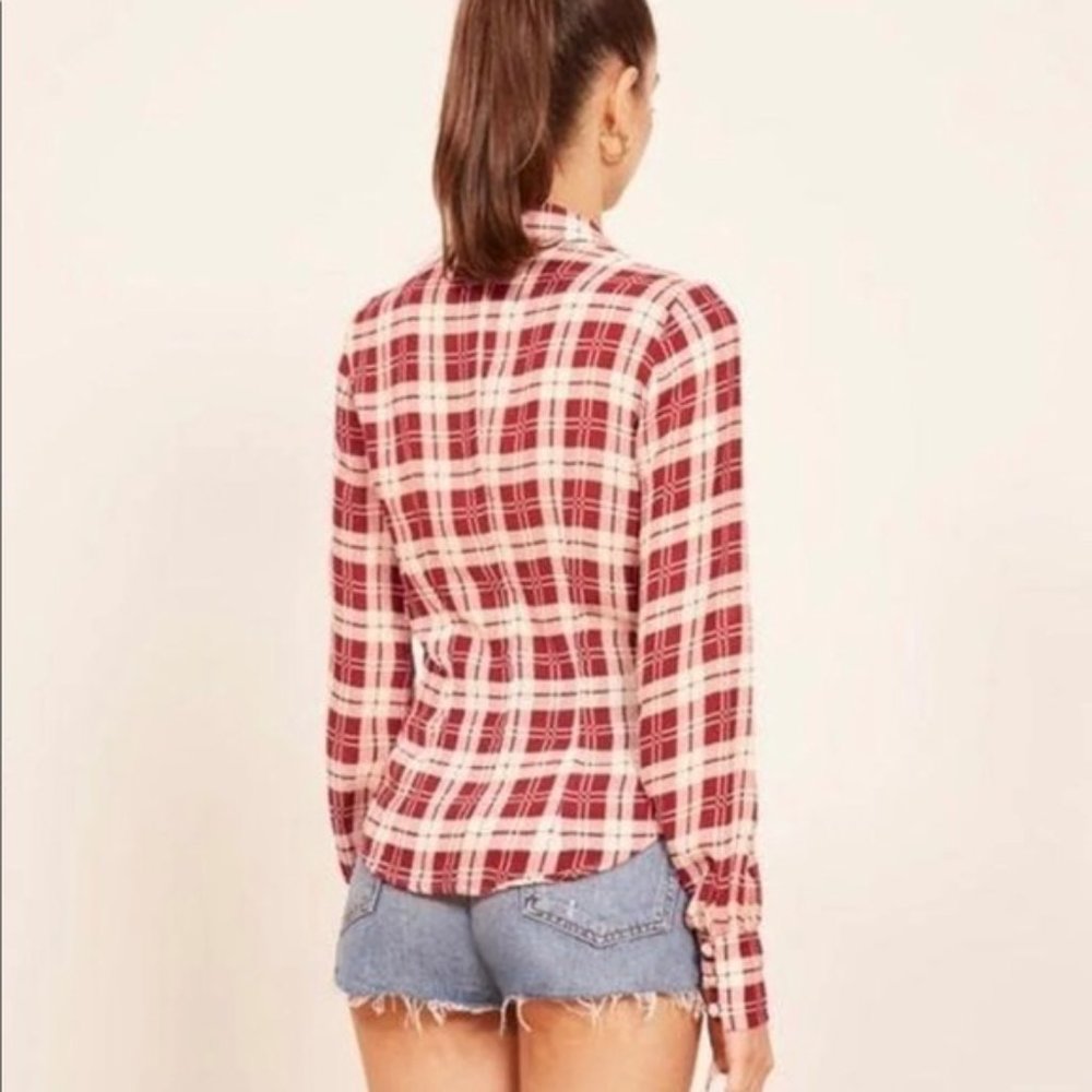 Reformation Red and Cream Plaid Button-Up Shirt - Picture 3 of 8